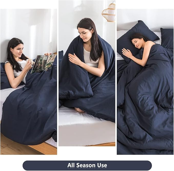 All Seasons Comforter King Size Navy Blue Comforter Set with Pillowshams Double Sliky Soft Washable Cotton Microfiber Reversible Shaggy Fluffy Comforter & 2 Pillow Shams, Dark Navy Blue, King/Cal King