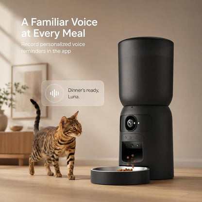 Automatic Cat Feeder with Camera, 2K WiFi App-Controlled Pet Feeder | 2K Dual-Camera Monitoring, 2.4/5GHz WiFi, App Control, Motion Tracking, Portion Control, Dual Power, 6L Capacity