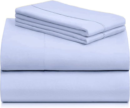 LuxClub 4 PC Sheet Set Bed Sheets Deep Pockets 16" Eco Friendly Wrinkle Free Cooling Machine Washable Hotel Bedding Silky Soft - Sky Blue Queen