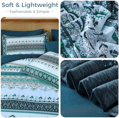 Teal Blue Boho Comforter Set Queen Size,8 Pieces Striped Bed in a Bag