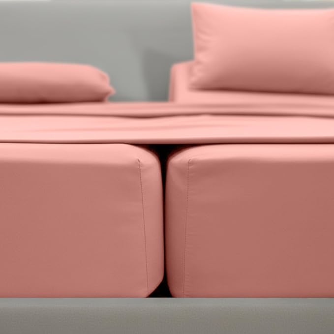 Elegant Comfort Luxurious 1500 Premium Hotel Quality Microfiber Three Line Embroidered Softest 5-Piece Bed Sheet Set, Wrinkle and Fade Resistant, Split King, Dusty Rose