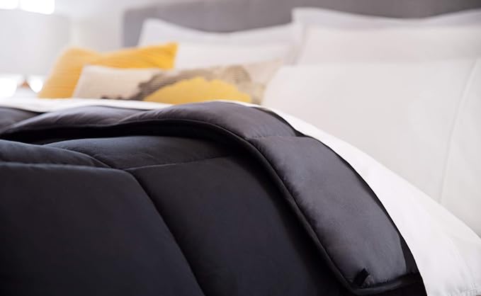 Linenspa Reversible Down Alternative Comforter and Duvet Insert, for Twin XL Size Bed – All-Season Comforter with Box Stitch and 8 Duvet Loops – Bedding for Kids, Teens, and Adults – Black / Graphite