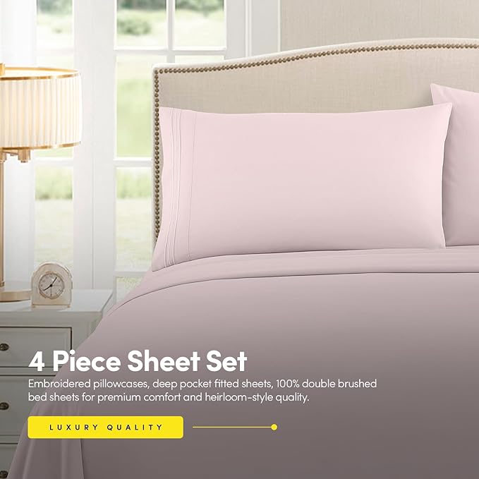 1500 Supreme Collection Queen Sheet Sets Pale Pink - Luxury Hotel Bed Sheets and Pillowcase Set for Queen Mattress - Extra Soft, Elastic Corner Straps, Deep Pocket Sheets, Queen Pale Pink