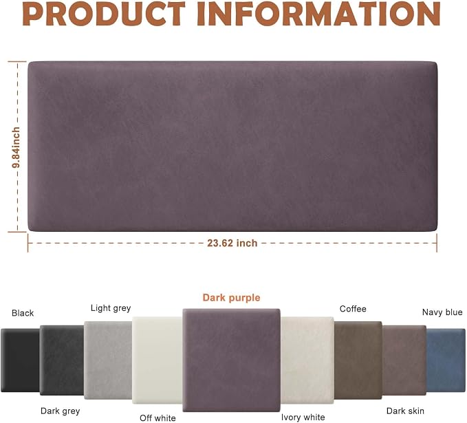 IFNOW Wall Mounted Headboard, Peel and Stick Panels, Dark Purple, Queen | Upholstered 3D Soundproof Acoustic Panels Reusable and Removable Padded Leather Bed Headboard, 6 Panels 9.84" x 23.62"