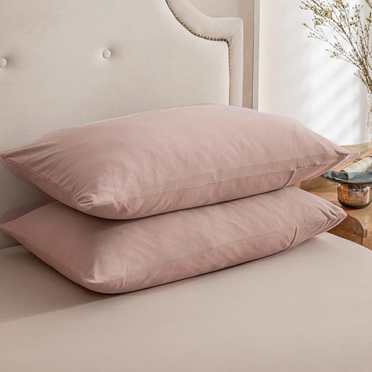 PURE ERA Jersey Knit Pillowcases 100% T-Shirt Cotton Super Soft Comfy Breathable, Set of 2, Queen 20" x 30", Solid Petal Pink
