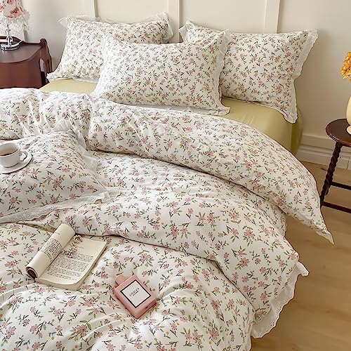 VM VOUGEMARKET Girls Lace Bedding Pink Flower Duvet Cover Set Queen