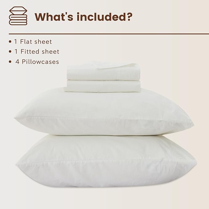Bedlifes 100% French Flax Linen Sheets Set King Size - 6 Piece Extra Deep Pocket 18-24",Soft Breathable King Bed Sheets with Temperature Regulating & Moisture-Wicking(White