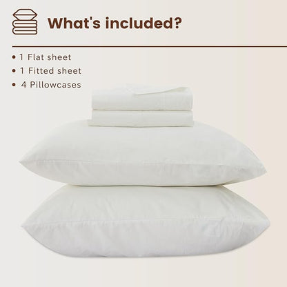 Bedlifes 100% French Flax Linen Sheets Set King Size - 6 Piece Extra Deep Pocket 18-24",Soft Breathable King Bed Sheets with Temperature Regulating & Moisture-Wicking(White