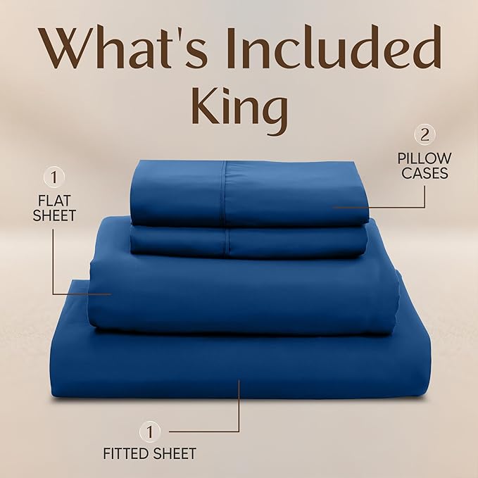 Utopia Bedding King Size Sheet Set – 4 Piece Bed Sheets, Soft and Breathable Microfiber, Includes 1 Fitted Sheet, 1 Flat Sheet and 2 Pillowcases – Oeko Tex (Dusk Blue)