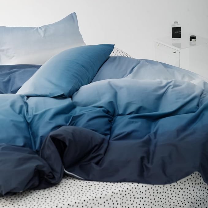 Cottonight Blue Gradient Comforter Set Full Blue and Navy Gradient Bedding Comforter Set Aesthetic Blanket Quilts Breathable Sunset Color 3 Piece Bedding Comforter Set