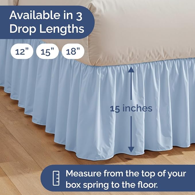 Bedskirt Full Size Ruffle - 15 inch Drop Dust Ruffle Bed Skirt with Platform - Ultra-Soft, Easy Fit, Premium Hotel Quality - Wrinkle, Fade & Shrink Resistant - for Women, Men, Kids & Teens - Sky Blue