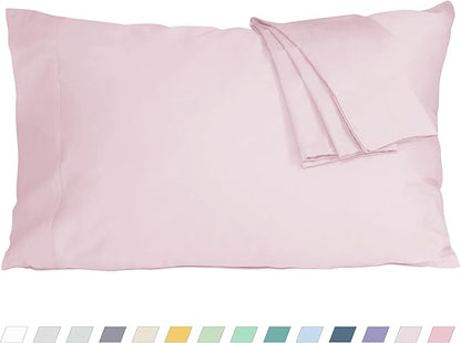 Pillow Cases, King Size Cotton Percale Weave Pillowcases, Pre-Shrunk Breathable and Hypoallergenic Pillowcases, Set of 2 (2 Piece King 20 Inch x 40 Inch, Light Pink)