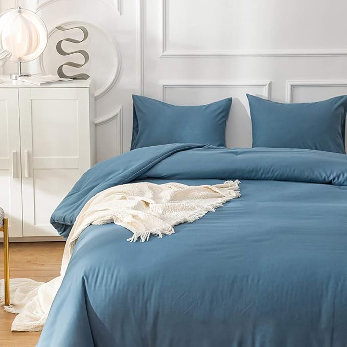 CLOTHKNOW Blue Comforter Set Twin/Twin XL 3Pcs Lake Blue Bedding Comforter Sets Grayish Blue Comforter Twin