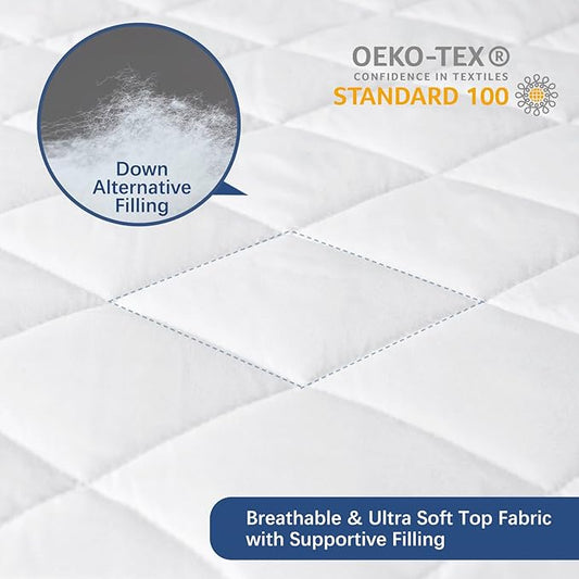 Queen Mattress Topper Pad Protector Waterproof, Absorbent Mattress Cover Queen Size Bed, Quilted Fitted Mattress Protector with Deep Pocket Stretches up to 18 Inch