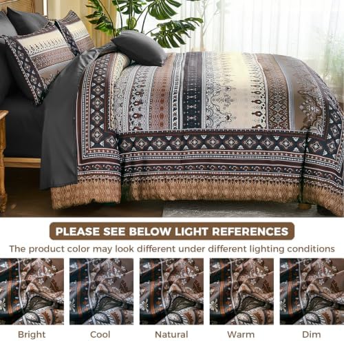 Boho Comforter Set Full Size,8 Pieces Brown Black Striped Bedding Set