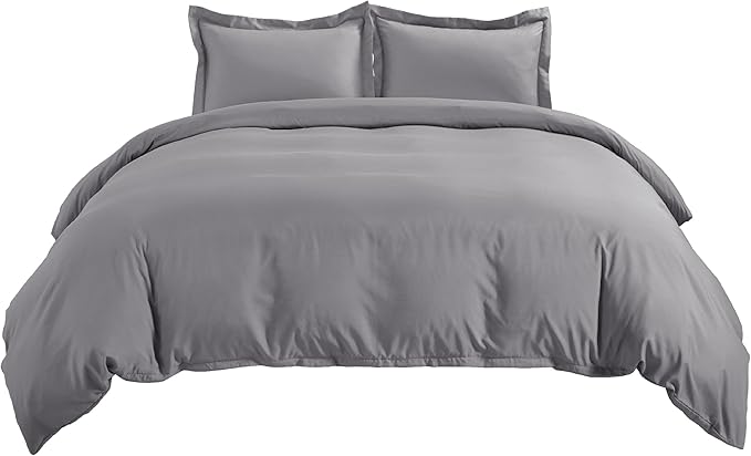 Bedsure Duvet Cover Queen Size - Soft Double Brushed Bedding Set for Kids & Adults, Zipper Closure, 3 Pieces, Includes 1 Duvet Cover (90"x90") & 2 Pillow Shams, NO Comforter, Grey