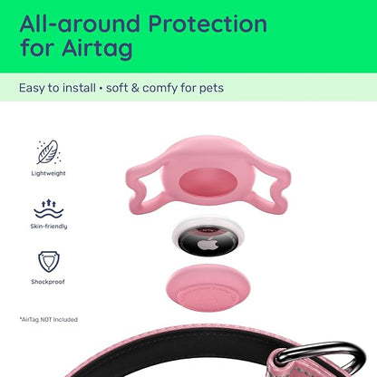 Premium Airtag Dog Collar,with IP68 Waterproof AirTag Holder,Pink,L | Soft,Breathable,Nylon Padded,Reflective,Ultra-Durable Buckle,Adjustable,Comfortable for Small Medium Large Dogs