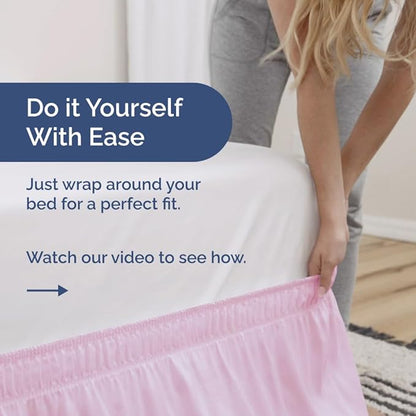 Wrap Around Dust Ruffle Bed Skirt - Light Pink - for Queen Size Beds with 12 Inch Drop - Elastic Strap - Adjustable Pleated Bedskirt with Brushed Fabric and Wrinkle Free - For Women, Men, Kids & Teens