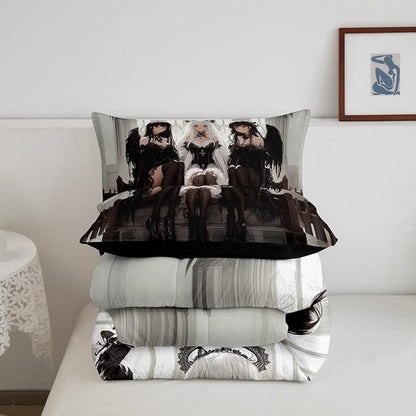 Erosebridal Japanese Anime Toddler Size Bedding Set, Anime Girl Comforter Set Kawaii Japanese Style Duvet Insert Cartoon Japan Animation Quilt for Boys Youth Teens Adult Women Bedroom Decor