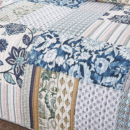 Yvooxny King Quilt Set Reversible Quilted Bedspread 3-Piece Lightweight Floral Real Patchwork Coverlet Bedding Set with Pillowcases for All Seasons, 108 * 96 Inches