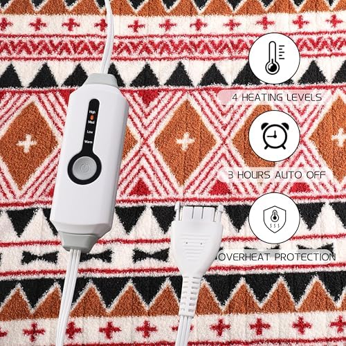 ReyyNio Electric Heated Blanket Throw Size 50"x60", 3H Auto-Off, Bohemia