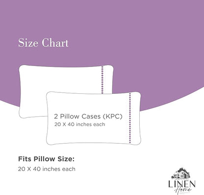 Linen Home 100% Cotton Percale Pearl Stitch Pillowcases King Size, Mauve Lavender, 2 Pieces of Pillow Case, Crisp and Cool Strong Bed Linen, 20 inches X 40 inches