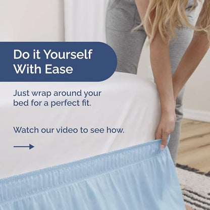 Wrap Around Dust Ruffle Bed Skirt - Sky Blue - for Queen Size Beds w/ 15 Inch Drop - Easy Fit Elastic Strap - Adjustable Pleated Bedskirt w/Brushed Fabric - Wrinkle Free, Women, Men, Kids & Teens