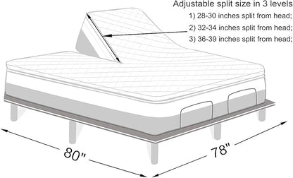 Kingnex Waterproof Half Split Top King Mattress Protector for Adjustable Bed with Upper Flex 36-39 from Head Ultra Soft Bamboo Viscose Jersey Noiseless Fitted Matress Cover
