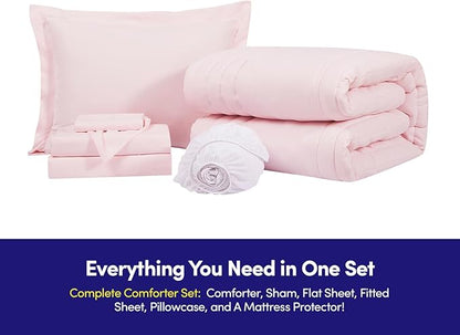 Dorm Room Essentials Twin XL Comforter Set – College-Ready Bundle with Comforter, Mattress Protector & Sheets with Pockets on the Side & Built-in Corner Strap – Media Pocket for Devices