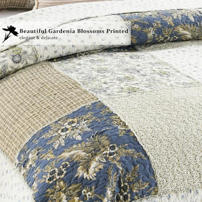 Yvooxny Quilt Set King Size Reversible Country Farmhouse Floral Real Patchwork Quilted Bedspread 3-Piece Quilt Set with Pillowcases with Ruffles for All Seasons, 96 x 108 Inches