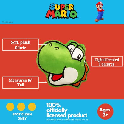 Nintendo Super Mario Yoshi Gaming Bedding Super Soft Plush Decorative Pillow, One Size, (Officially Licensed Product) By Franco