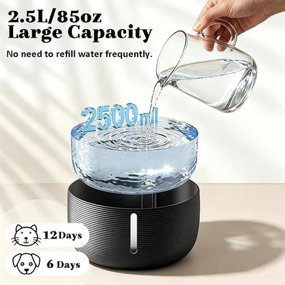 85oz/2.5L Cat Water Fountain, Automatic Pet Water Fountains for Cats Indoor | Cat Water Bowl Dispenser for Cats, with LED Light & Water Level Window - for Pets & Small Animals