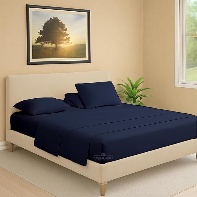 Split Head Flex 1 Qty Fitted Sheet for Adjustable Bed, Cal King 34" Split Down from The Top, 100% Egyptian Cotton 600 Thread Count, 18" Deep Pocket, Super Soft Wrinkle Free, Navy