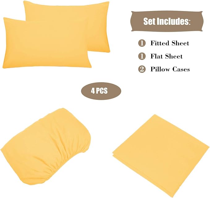 Best Season 1800 Thread Count Microfiber Fade Resistant Bed Sheet Set, 4 Piece, Full, Yellow