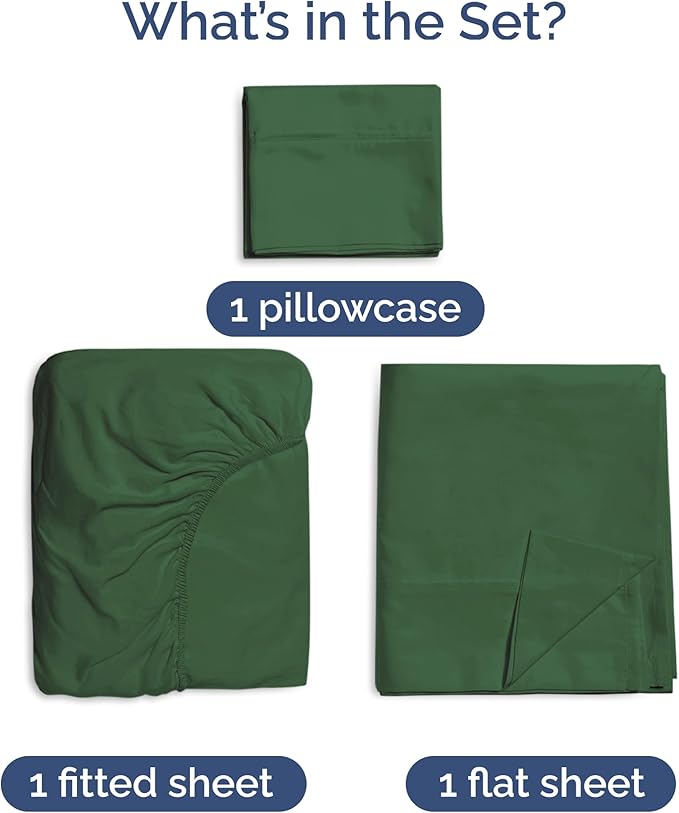 100% Rayon Derived From Bamboo - Sheets Twin Size - Cooling Sheets for Twin - Soft, Breathable & Hotel Luxury Bedding - 1 Flat & 1 Fitted & 1 Pillowcase w/ 16 Inch Deep Pockets - Emerald Green