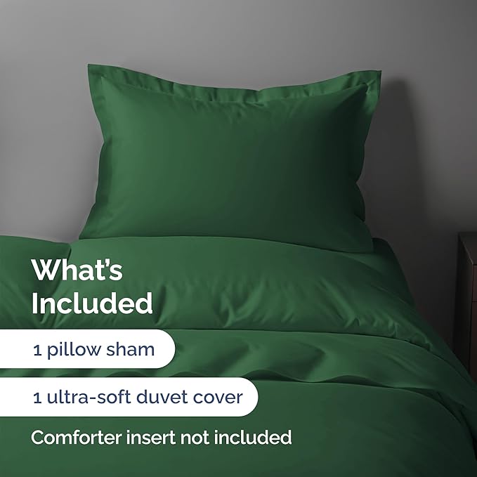 Duvet Cover Twin/Twin XL Size Set - Extra Soft Twin/Twin XL Duvet Cover 68" x 90" with 1 Pillow Sham - Hotel Luxury, Easy Care, Fade Free w/ Zipper Closures & Ties - Comfy & Breathable (Emerald Green)