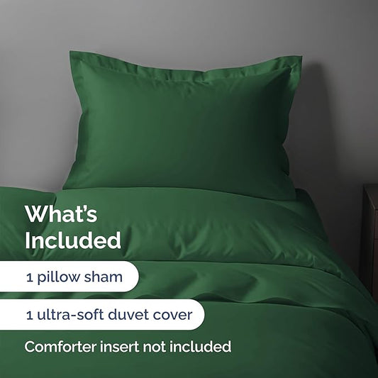 Duvet Cover Twin/Twin XL Size Set - Extra Soft Twin/Twin XL Duvet Cover 68" x 90" with 1 Pillow Sham - Hotel Luxury, Easy Care, Fade Free w/ Zipper Closures & Ties - Comfy & Breathable (Emerald Green)