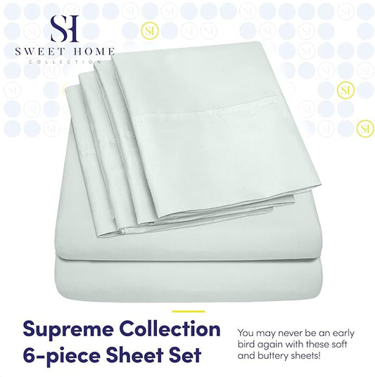 Queen Sheets Mint - 6 Piece 1500 Supreme Collection Fine Brushed Microfiber Deep Pocket Queen Sheet Set Bedding - 2 Extra Pillow Cases, Great Value, Queen, Mint