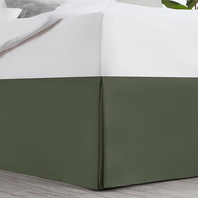 Nestl Olive Green Bed Skirt Queen Size - Queen Bed Skirt 14 Inch Drop - Brushed Microfiber Bed Skirts - Hotel Quality Pleated Bed Skirt - Shrinkage & Fade Resistant