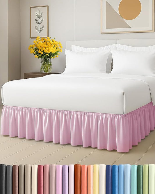 Bedskirt King Size Ruffle - 18 inch Drop Dust Ruffle Bed Skirt with Platform - Soft, Easy Fit, Premium Hotel Quality - Wrinkle, Fade & Shrink Resistant - for Women, Men, Kids and Teens - Light Pink