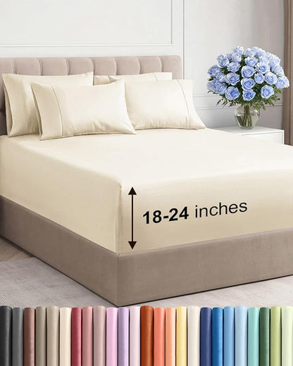 Extra Deep King Sheet Set - 6 Piece Breathable and Cooling Sheets - Hotel Luxury Bedding for Women, Men, Kids & Teens - Easy Secure Fit - Soft, Wrinkle Free and Comfy - Extra Deep Pockets - Off White