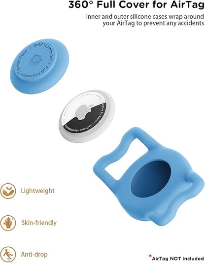 IP68 Waterproof Dog AirTag Holder for Dog Collar, Soft, Stretchy Silicone | Full-Body Protection, Easy Tool-Free Installation, Quiet, No-Dangle Fit, Lightweight, Fits Dog & Cat Collars of All Widths