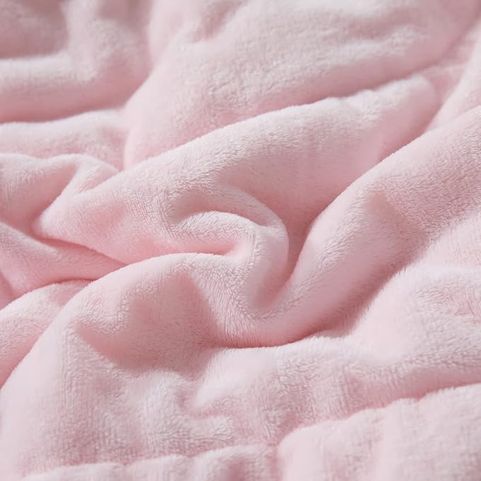 Wajade Faux Fur Plush White Comforter Set Fluffy Fuzzy Shaggy Bedding Set - 3PC Full/Queen Microfiber Soft Warm Quilt Set (Pink, King)