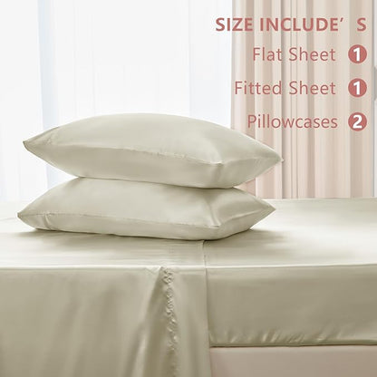 CozyLux Satin Sheets Full Size Sheets - 4 Piece Silky Full Size Bed Sheets, Luxury Cream Full Bed Set with Smooth and Soft Microfiber, Includes 1 Fitted Sheet, 1 Flat Sheet and 2 Pillowcases