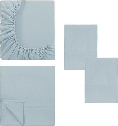 Modern Threads Soft Microfiber Solid Sheets - Luxurious Microfiber Bed Sheets - Includes Flat Sheet, Fitted Sheet with Deep Pockets, & Pillowcases Blue Mist Queen