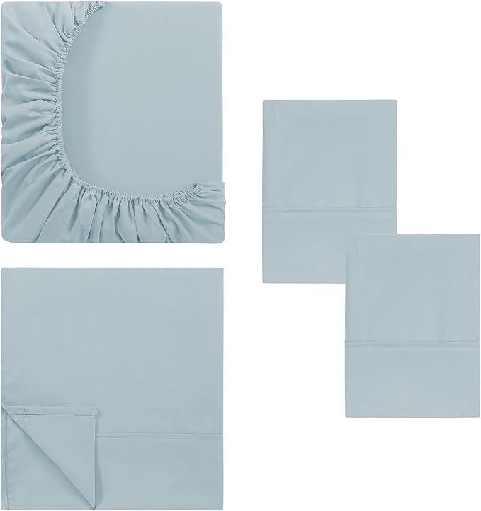 Modern Threads Soft Microfiber Solid Sheets - Luxurious Microfiber Bed Sheets - Includes Flat Sheet, Fitted Sheet with Deep Pockets, & Pillowcases Blue Mist Full