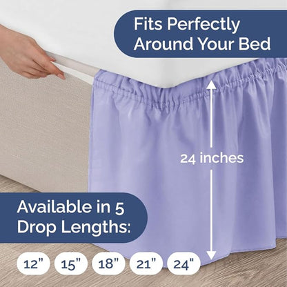 Wrap Around Dust Ruffle Bed Skirt - Lavender - for Queen Size Beds with 24 Inch Drop - Elastic Strap - Adjustable Pleated Bedskirt with Brushed Fabric and Wrinkle Free - for Women, Men, Kids & Teens