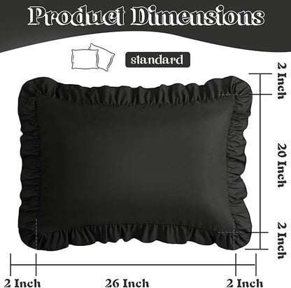 KKJIAF Ruffle Pillow Cases Standard Size Set of 2, Ruffled Pillow Covers with Envelope Closure, Wrinkle Resistant Pillowcases 20" x 26", Ruffled Pillow Shams, Black