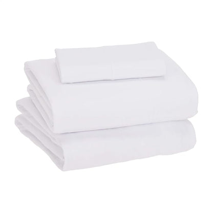 Amazon Basics Breathable, Stretchy 100% Cotton Jersey 3-Piece Bed Sheet Set, Includes Flat and Fitted Sheets, Pillowcase, Twin, White