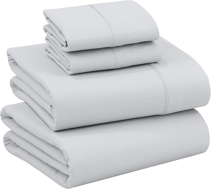 RUVANTI 100% Cotton Sheets – Full Size Percale Bedding, Cooling & Breathable, Durable with a Crisp, Soft & Comfortable Feel, 16" Deep Pocket, 4-Piece Set, Quiet Gray